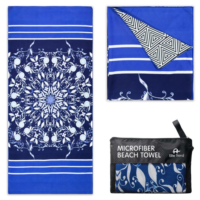 Elite Trend Quick Dry Towel Extra Large 78x35 Inch - Microfiber Beach Towel - Perfect for Beach, Travel, Swimming, Pool, Yoga, Hiking, Camping - Lightweight, Fast Drying, Compact for Adults (Blue Flower) - Image 1